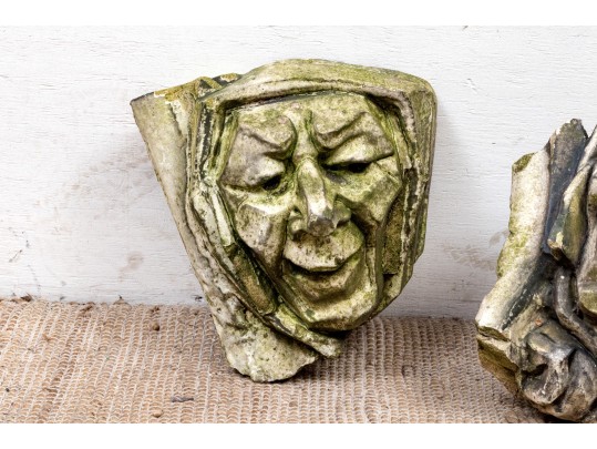 Pair Of Antique Terracotta Grotesque Heads As Architectural Decorations