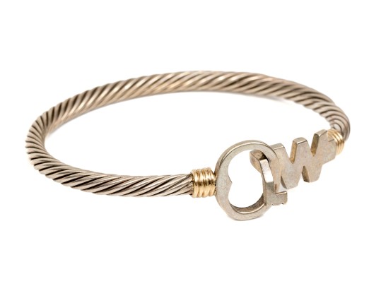 Sterling And 14k Unique Cable Cuff Bracelet With Retrofit Initial Clasp