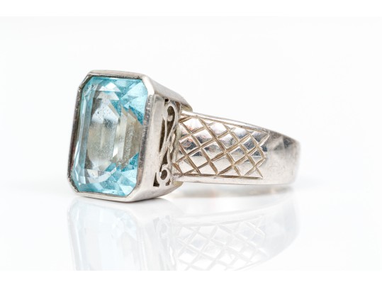 Sterling Silver Striking Emerald Cut Light Blue Color Blue Topaz, Ring, App. 9.07 CTS, Size 7.75