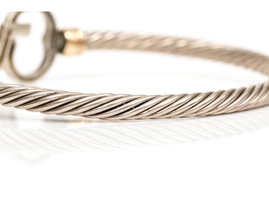 Sterling And 14k Unique Cable Cuff Bracelet With Retrofit Initial Clasp