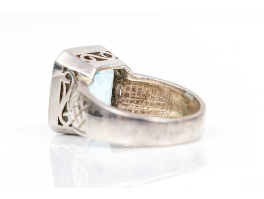 Sterling Silver Striking Emerald Cut Light Blue Color Blue Topaz, Ring, App. 9.07 CTS, Size 7.75