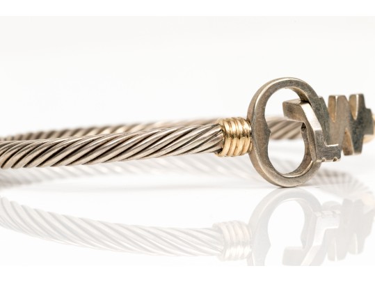 Sterling And 14k Unique Cable Cuff Bracelet With Retrofit Initial Clasp