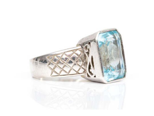 Sterling Silver Striking Emerald Cut Light Blue Color Blue Topaz, Ring, App. 9.07 CTS, Size 7.75