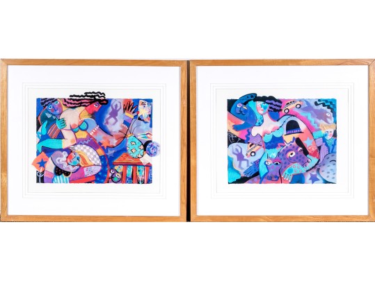 Pair Of Framed Surreal Decorative Color Prints