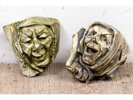 Pair Of Antique Terracotta Grotesque Heads As Architectural Decorations