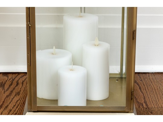 Pair Of Bronzed Finished Metal And Glass Hanging Lanterns