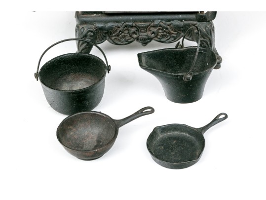 Antique Miniature Cast Iron Stove By Crescent With Accessories