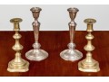 Antique English Brass Candlesticks With Gorham Sterling Weighted Candlesticks
