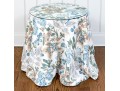 Bennison “Wheat Flower” Pattern Upholstered Skirted Table With Glass Top