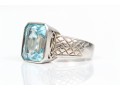 Sterling Silver Striking Emerald Cut Light Blue Color Blue Topaz, Ring, App. 9.07 CTS, Size 7.75