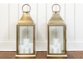 Pair Of Bronzed Finished Metal And Glass Hanging Lanterns