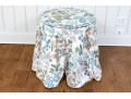 Bennison “Wheat Flower” Pattern Upholstered Skirted Table With Glass Top