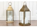 Pair Of Bronzed Finished Metal And Glass Hanging Lanterns