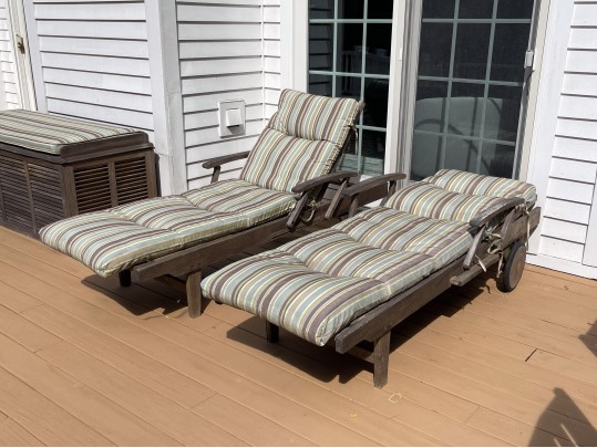 Pair Of Outdoor Classics Teak Chaise Lounges