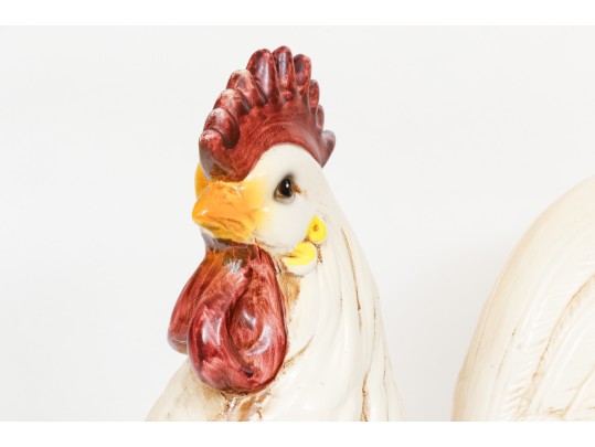 Trio Of Majolica Style Ceramic Roosters