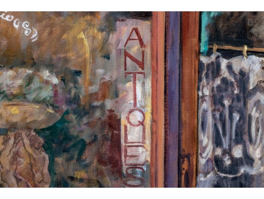 Signed Oil On Canvas, Street Scene In Front Of A Bistro