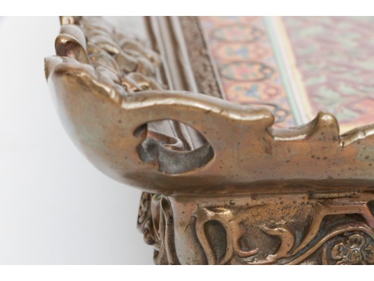 Decorative Castilian Ceramic And Brass Mounted Footed Tray