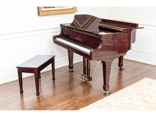 Young Chang Lacquered Mahogany Baby Grand Piano With Piano Bench