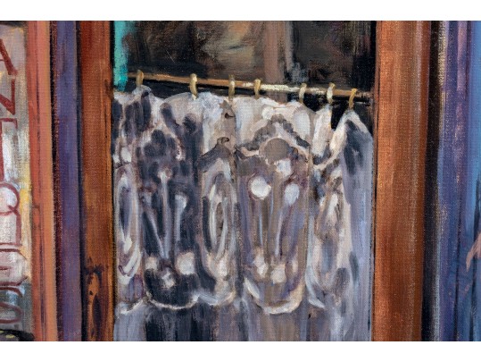 Signed Oil On Canvas, Street Scene In Front Of A Bistro