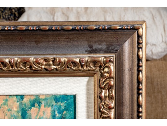 Signed Oil On Canvas, Street Scene In Front Of A Bistro