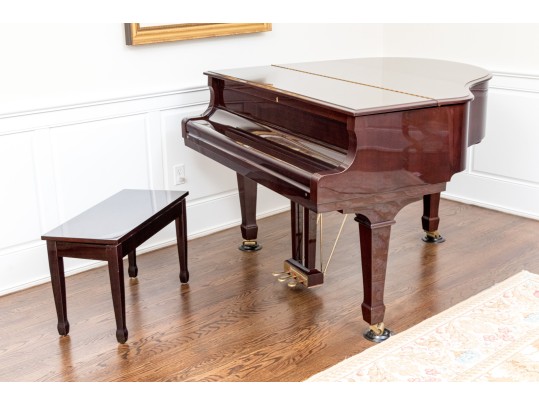 Young Chang Lacquered Mahogany Baby Grand Piano With Piano Bench