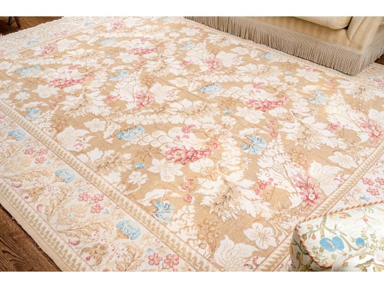 Pretty Wool Pink, Blue, And Beige Area Rug (11'10