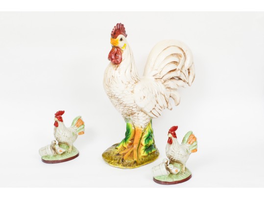 Trio Of Majolica Style Ceramic Roosters