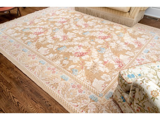 Pretty Wool Pink, Blue, And Beige Area Rug (11'10