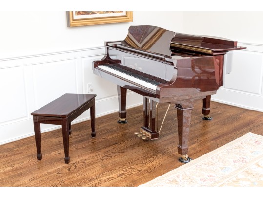 Young Chang Lacquered Mahogany Baby Grand Piano With Piano Bench