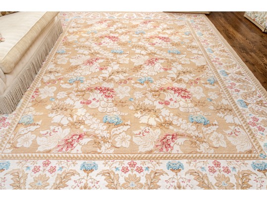 Pretty Wool Pink, Blue, And Beige Area Rug (11'10