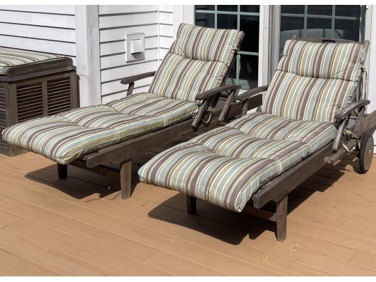 Pair Of Outdoor Classics Teak Chaise Lounges