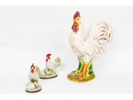 Trio Of Majolica Style Ceramic Roosters