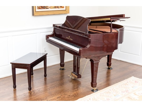 Young Chang Lacquered Mahogany Baby Grand Piano With Piano Bench
