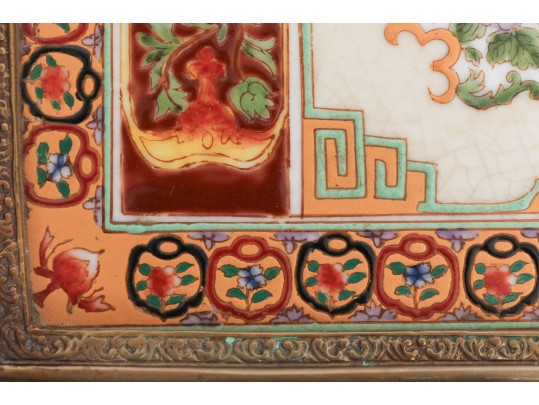 Decorative Castilian Ceramic And Brass Mounted Footed Tray