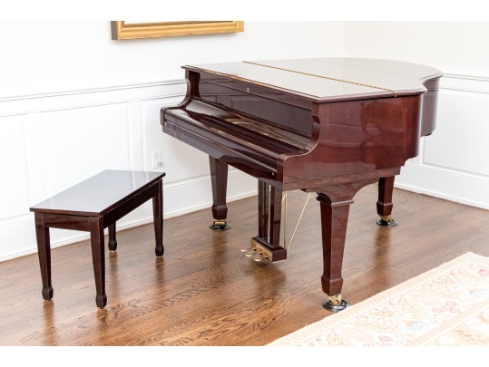 Young Chang Lacquered Mahogany Baby Grand Piano With Piano Bench