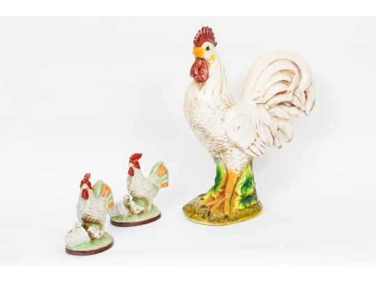 Trio Of Majolica Style Ceramic Roosters
