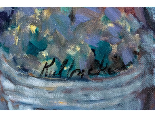 Signed Oil On Canvas, Street Scene In Front Of A Bistro