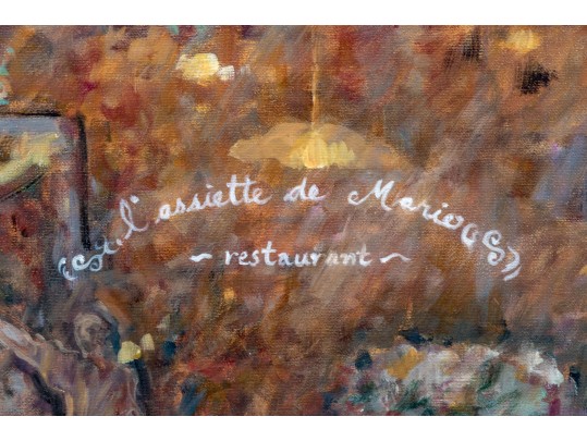 Signed Oil On Canvas, Street Scene In Front Of A Bistro