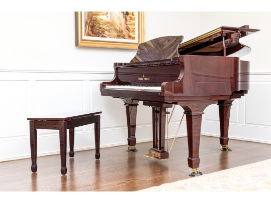 Young Chang Lacquered Mahogany Baby Grand Piano With Piano Bench