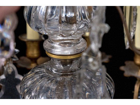 Marvelous Semi-antique Brass Sixteen Light Brass And Crystal Chandelier