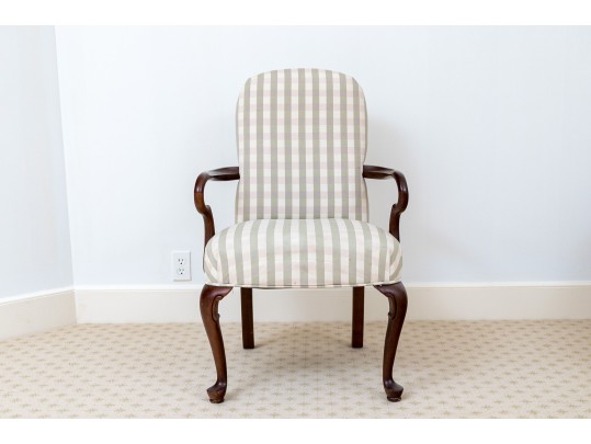 Queen Anne Style Mahogany Upholstered Armchair
