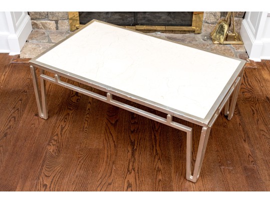 Mid-Century Modern Crema Marfil Top Cocktail Table