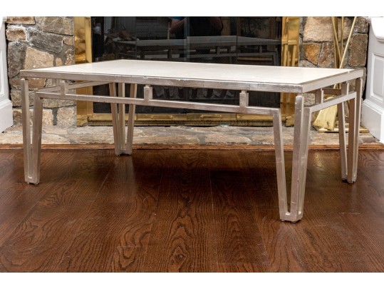 Mid-Century Modern Crema Marfil Top Cocktail Table