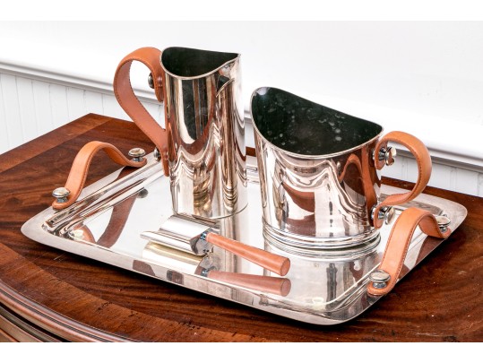 Plata Lappas Argentina Silverplate And Leather Serving Set