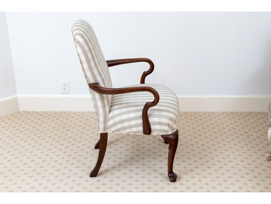 Queen Anne Style Mahogany Upholstered Armchair