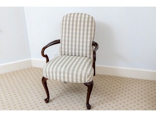 Queen Anne Style Mahogany Upholstered Armchair