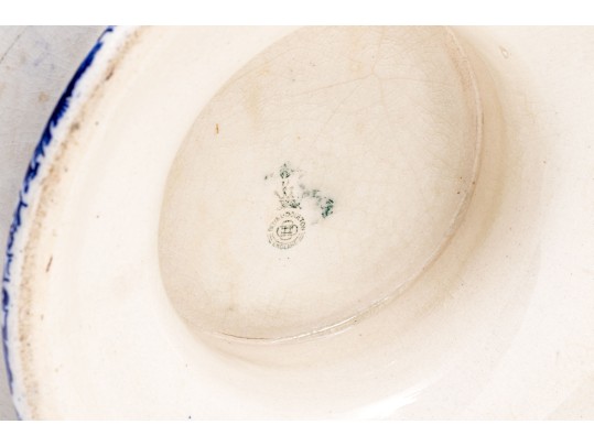 Large English Royal Doulton Footed Blue And White Ceramic Centerpiece Or Punch Bowl