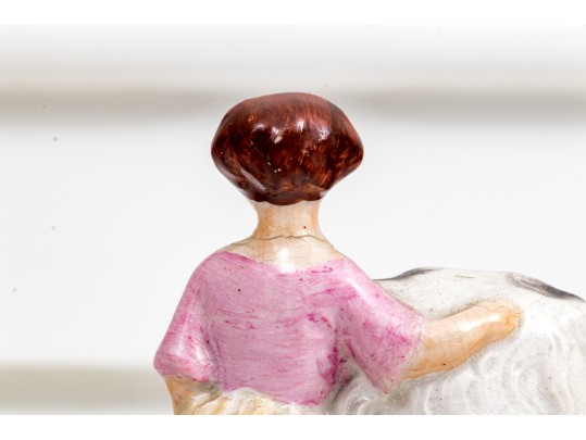 Pair Of English Hand-Painted Ceramic Figures Of Girls On Dogs