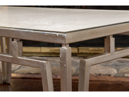 Mid-Century Modern Crema Marfil Top Cocktail Table