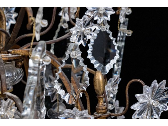 Marvelous Semi-antique Brass Sixteen Light Brass And Crystal Chandelier